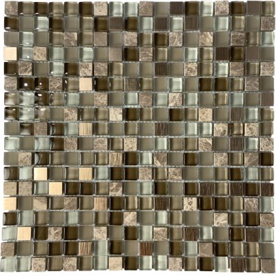 Mozaika PM001 skleněná bílá hnědá 30x30cm sklo kamenná