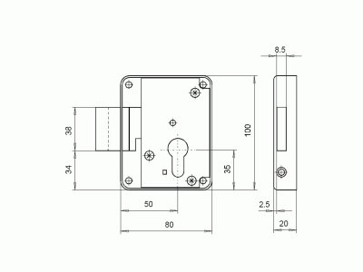 Zámek TITAN 820 "L" hl.80/50 přídavný zámek se závorou (vrchní)