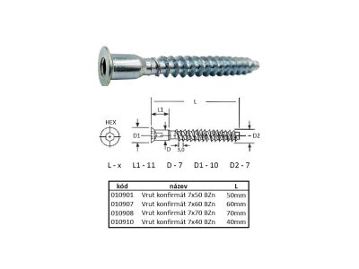 Vrut konfirmát 7x70! BZn
