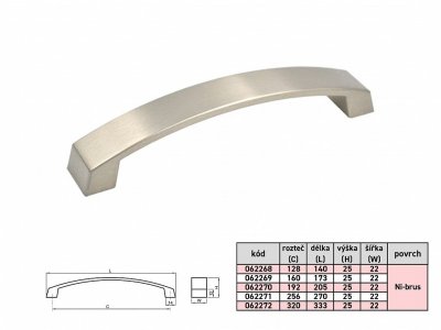 NORA 256mm úchytka Ni-broušený