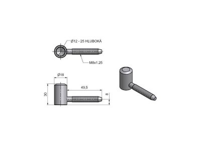 Závěs dveřní 60/12/M8/50 VD Bzn č.97120530