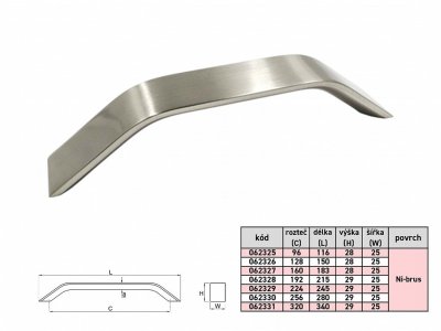 ZORA 160/173mm úchytka Ni-broušený