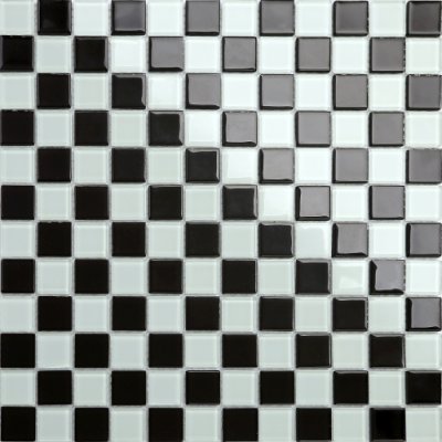 Mozaika CH4011PM skleněná bílá černá šachovnice 30x30cm sklo