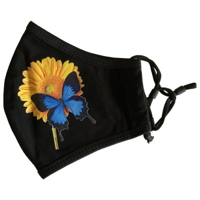 Bavlněná Rouška černá - motýl, slunečnice 1 ks