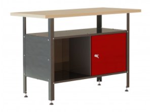 Kovový pracovní stůl se skříňkou a dřevěnou deskou S-8