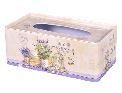 NG 96225 Krabička LEVANDULE S KLECÍ na kapesníky plechová 24x13x10cm 130x240x100
