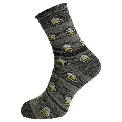 Zdravotní Termo Ponožky bavlněné motiv piva šedá + černá vel. 43-47