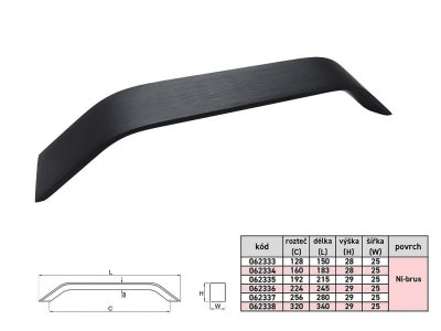 ZORA 160/173mm úchytka ČERNÁ-BROUŠENÁ