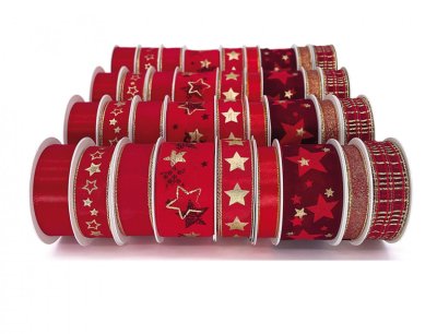 NG 47637 Stuha dekorační na cívce mix červenozlatá 85x85x30