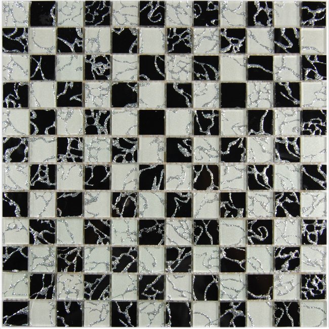 Maxwhite JSM-JL041Y Mozaika skleněná šachovnice bílá černá 29,7x29,7cm sklo